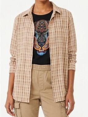 Calvin Klein Cream and Brown Plaid Lightweight Shirt